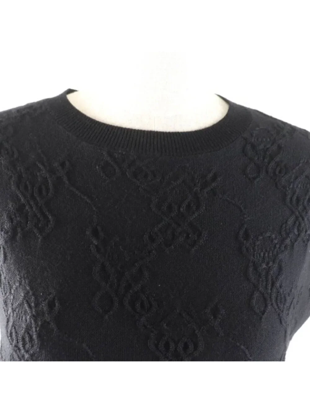 Hermes Cashmere Silk Blend Crew Neck French Sleeve Dress Black 34 - Picture 4 of 9